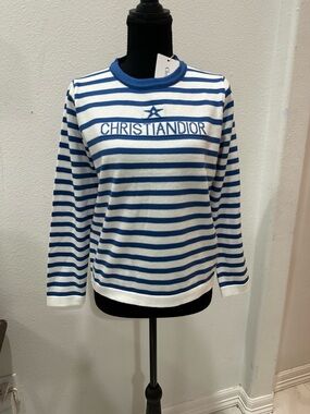 Christian Dior Blue & White Striped Knit Top